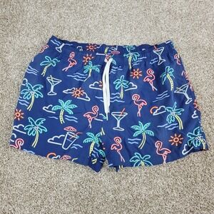 Chubbies Mens Large Blue AOP Flamingo Floral Lined Swimsuit Elastic Waist